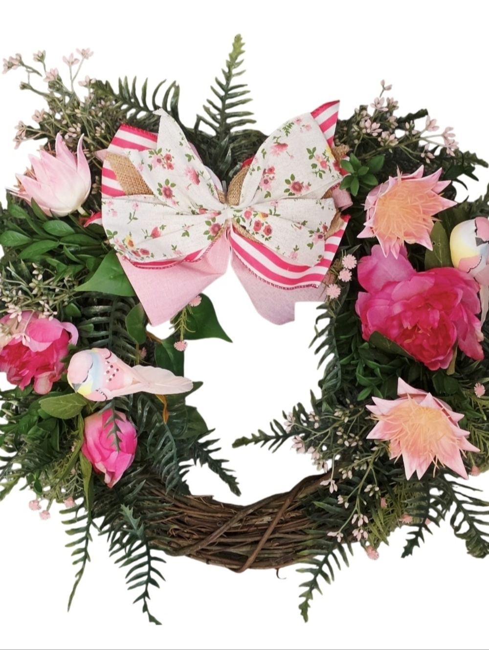 Pink Floral Wreath with Bow